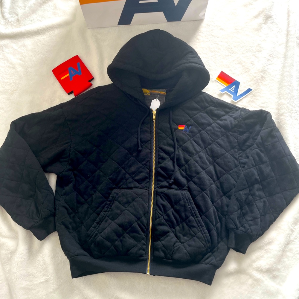 - NWT Aviator Nation Quilted Zip Hoody Small Black Unisex